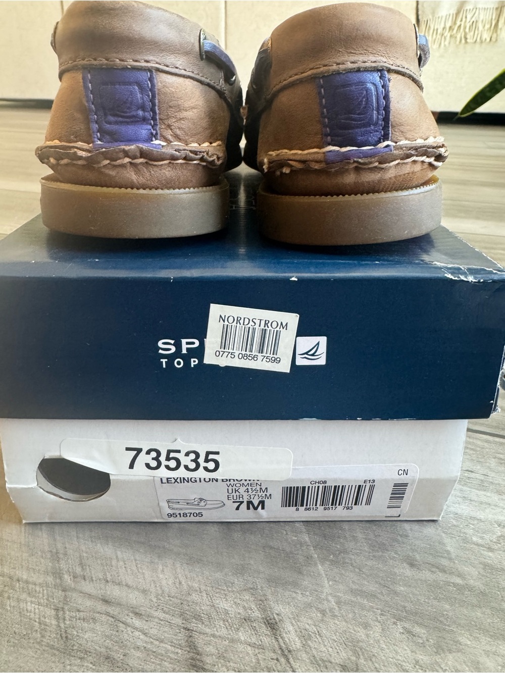 Sperry Brown Leather Classic Boat Shoes with Stripe Lace Detail - Picture 2 of 8